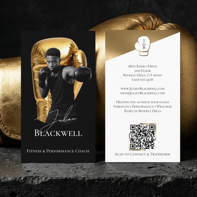 Luxury Black Gold Personal Trainer Boxing Photo Visitkort (Luxury Black Gold Personal Trainer Boxing Photo Business Card)