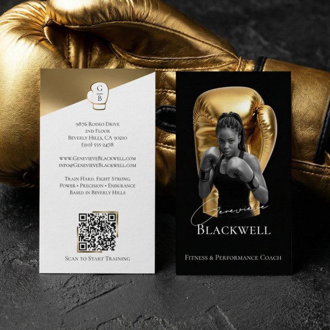 Luxury Black Gold Personal Trainer Boxing Photo  Visitkort (Luxury Black Gold Personal Trainer Boxing Photo Business Card)