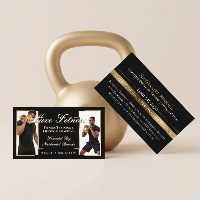 Luxury Black Gold Personal Trainer Fitness Coach Visitkort (Luxury Black Gold Personal Trainer Fitness Coach Business Card)
