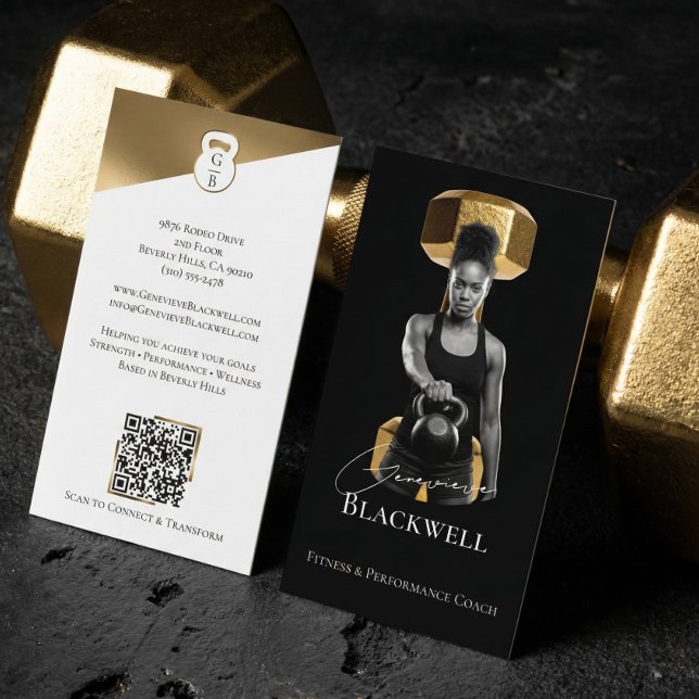 Luxury Black Gold Personal Trainer Fitness Photo  Visitkort (Luxury Black Gold Personal Trainer Fitness Photo Business Card)