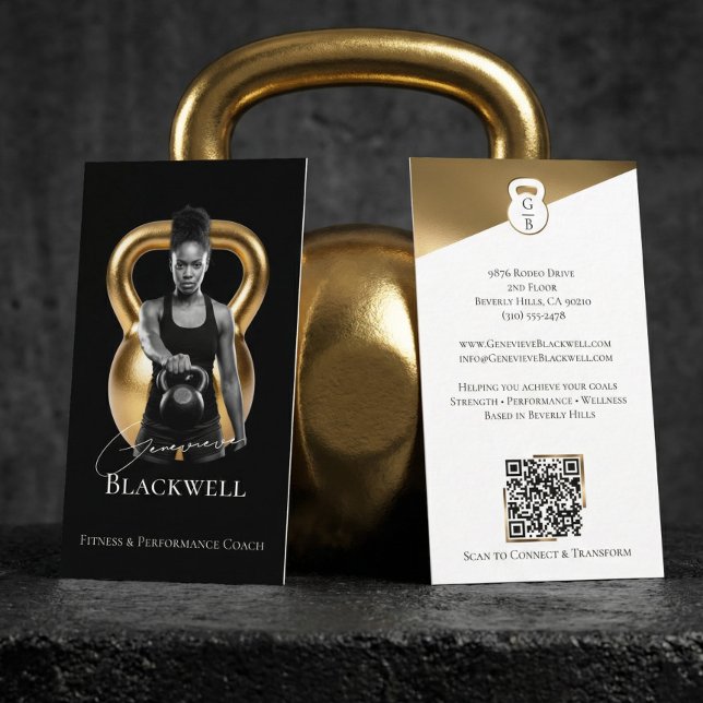 Luxury Black Gold Personal Trainer Fitness Photo  Visitkort (Luxury Black Gold Personal Trainer Fitness Photo Business Card)