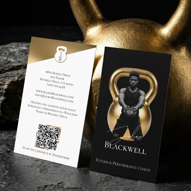 Luxury Black Gold Personal Trainer Fitness Photo  Visitkort (Luxury Black Gold Personal Trainer Fitness Photo Business Card)