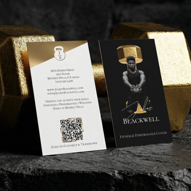 Luxury Black Gold Personal Trainer Fitness Photo  Visitkort (Luxury Black Gold Personal Trainer Fitness Photo Business Card)