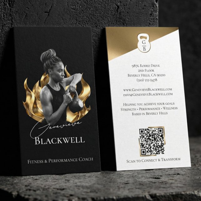 Luxury Black Gold Personal Trainer Fitness Photo  Visitkort (Luxury Black Gold Personal Trainer Fitness Photo Business Card)
