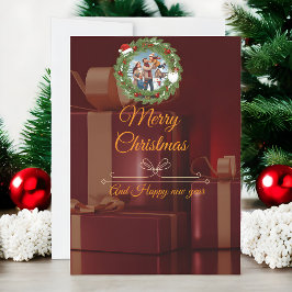 LUXURY Black & Gold Photo Christmas Card Spara Datumet