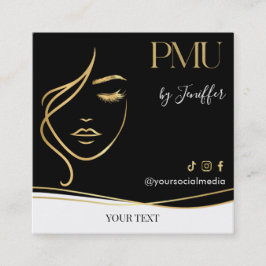 Luxury Black & Gold PMU Bussines card Fyrkantigt Visitkort