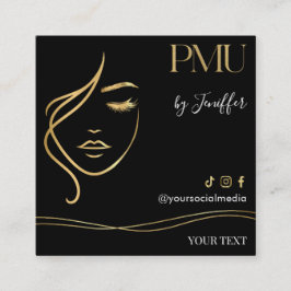 Luxury Black & Gold PMU Bussines card Fyrkantigt Visitkort