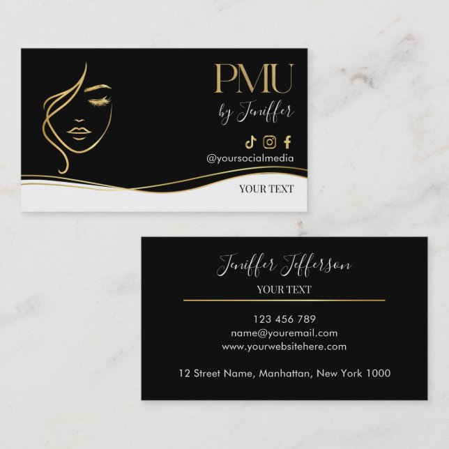 Luxury Black & Gold PMU Bussines card Visitkort (Fram/baksida)