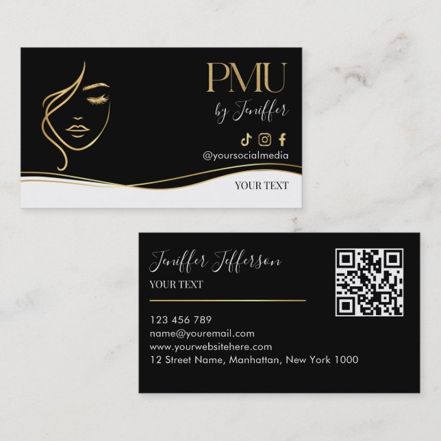 Luxury Black & Gold PMU Bussines card Visitkort (Fram/baksida)