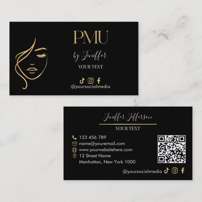 Luxury Black & Gold PMU Bussines card Visitkort (Fram/baksida)