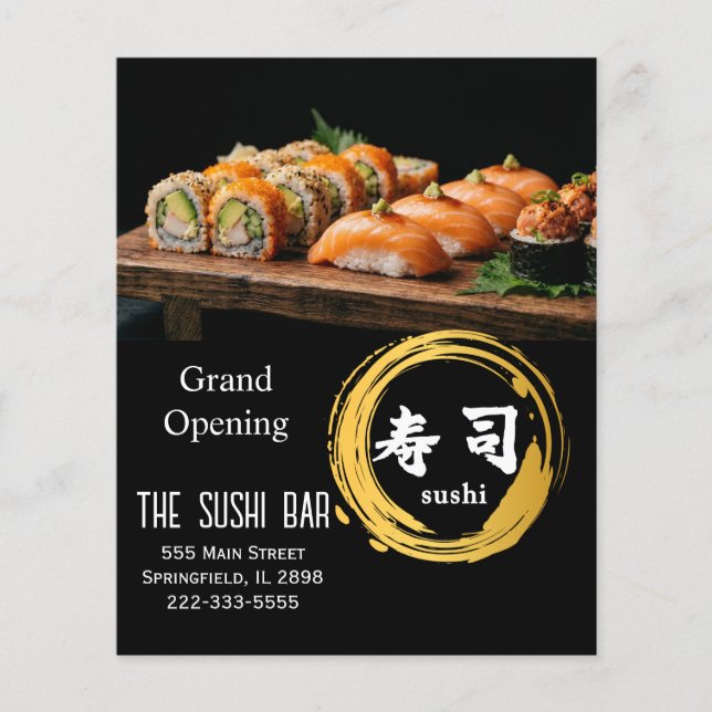 Luxury Black Gold Sushi Bar Grand Opening Flyer (Framsidan)