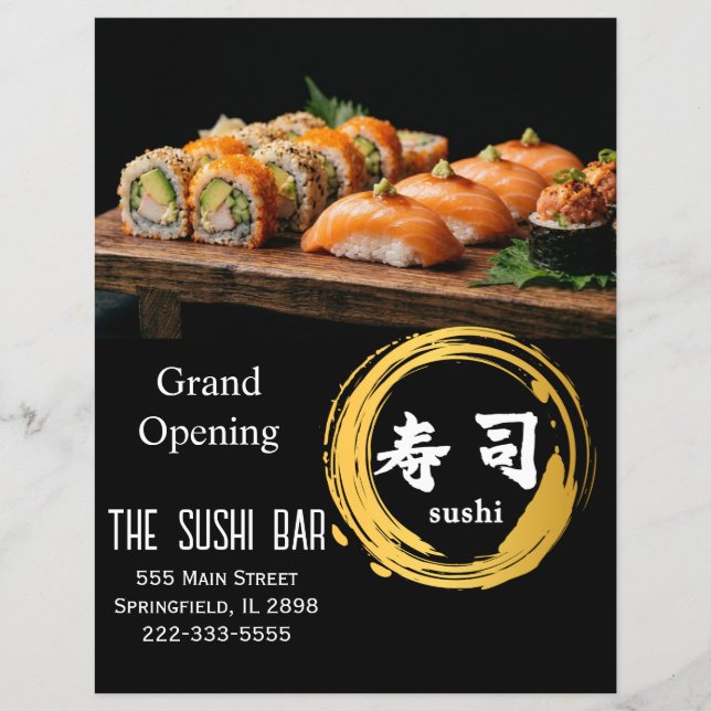 Luxury Black Gold Two-Sided Sushi Bar Menu Flyer (Framsidan)