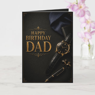 Luxury Black & Gold Watch & Fountain Pen Birthday Kort