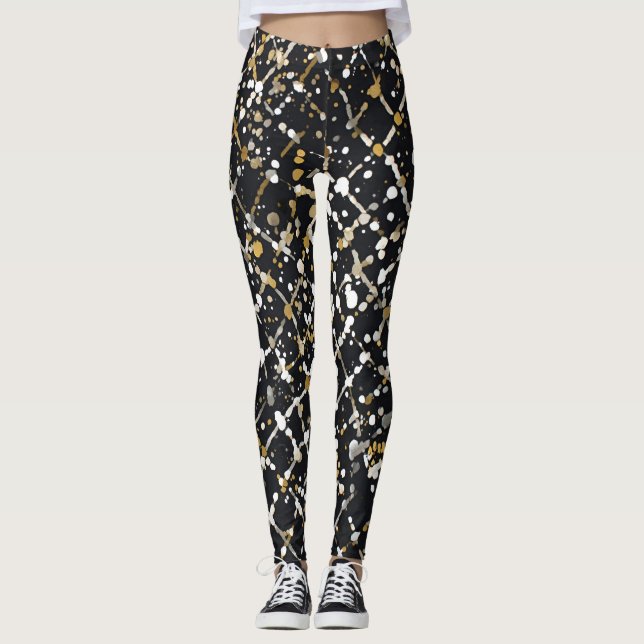 Luxury,Black Gold White Abstract Leggings (Framsida)