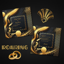 Luxury Black Guld 1920-talet Art Deco Bröllop Inbjudningar