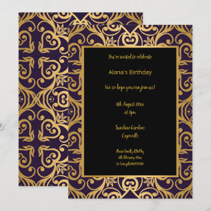 LUXURY BLACK GULD ABSTRAKT BIRTHDAY INBJUDNINGAR