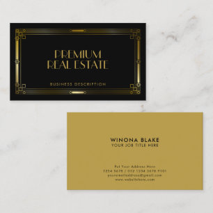 Luxury Black & Guld Art Deco Ram Visitkort