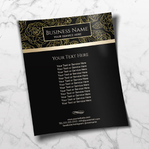 Luxury Black & Guld Blommönster Salon & Spa Flygblad