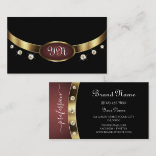 Luxury Black Guld Burgundy Initialer Rhinestones Visitkort