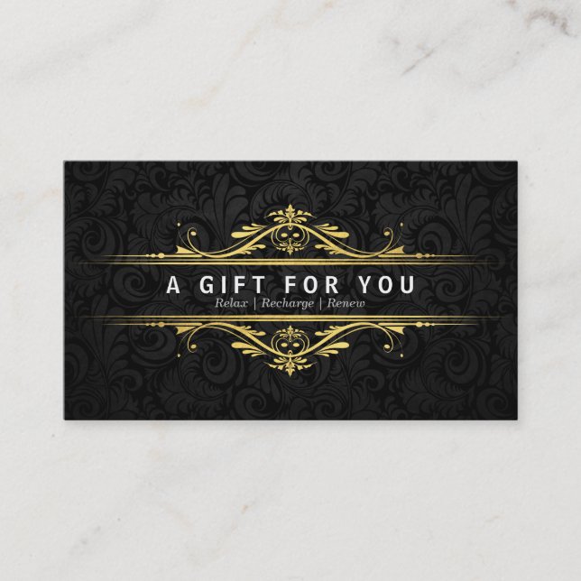 Luxury Black & Guld Damask Salon Gift-certifikat Rabattkort (Framsida)
