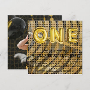 Luxury Black Guld disco Photo Birthday Inbjudningar