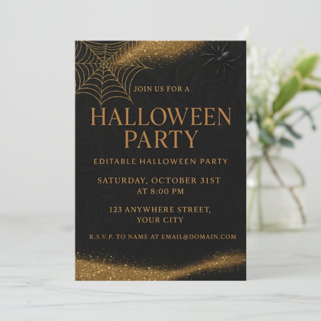 Luxury Black & Guld-Eleganten Halloween Inbjudningar (Stående Fram)