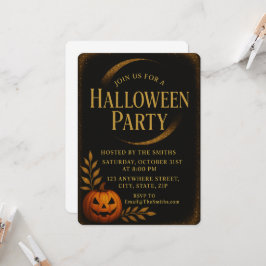 Luxury Black & Guld-Eleganten Halloween Inbjudningar