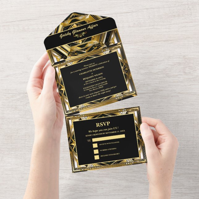 Luxury Black & Guld Gatsby Art Deco 1920-talet Brö (Tearaway)