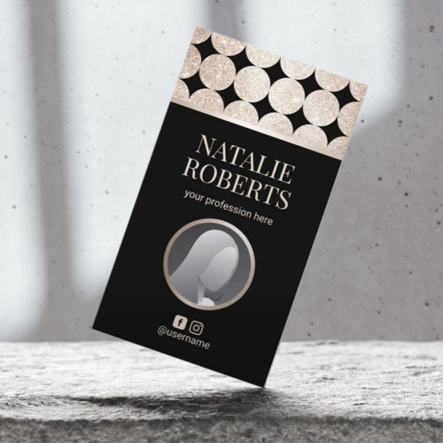 Luxury Black & Guld Geometric Salon & SPA Photo Visitkort (Skapare uppladdad)
