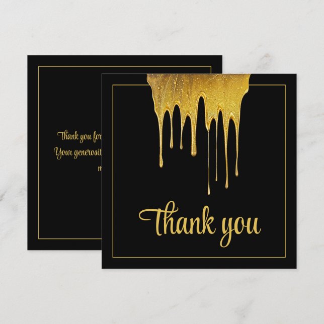 Luxury Black & Guld Glitter Drip Sweet 16 Birthday Tack Kort (Fram/baksida)