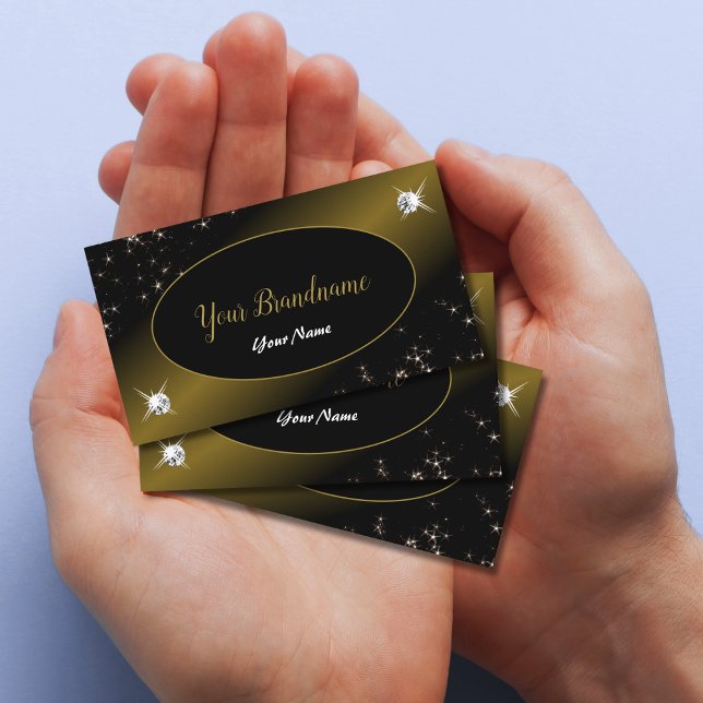 Luxury Black Guld Glitter Stars Diamonds Luxurious Visitkort (Skapare uppladdad)