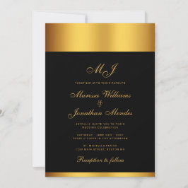 Luxury Black Guld Gräns Monogram Bröllop Inbjudningar