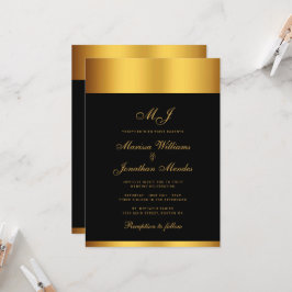 Luxury Black Guld Gräns Monogram Bröllop Inbjudningar