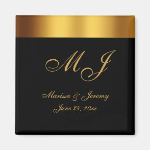 Luxury Black Guld Gräns Monogram Bröllop Magnet