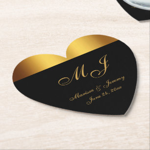 Luxury Black Guld Gräns Monogram Bröllop Underlägg Papper