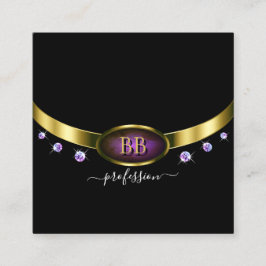 Luxury Black Guld Lila Marble Monogram Diamonds Fyrkantigt Visitkort