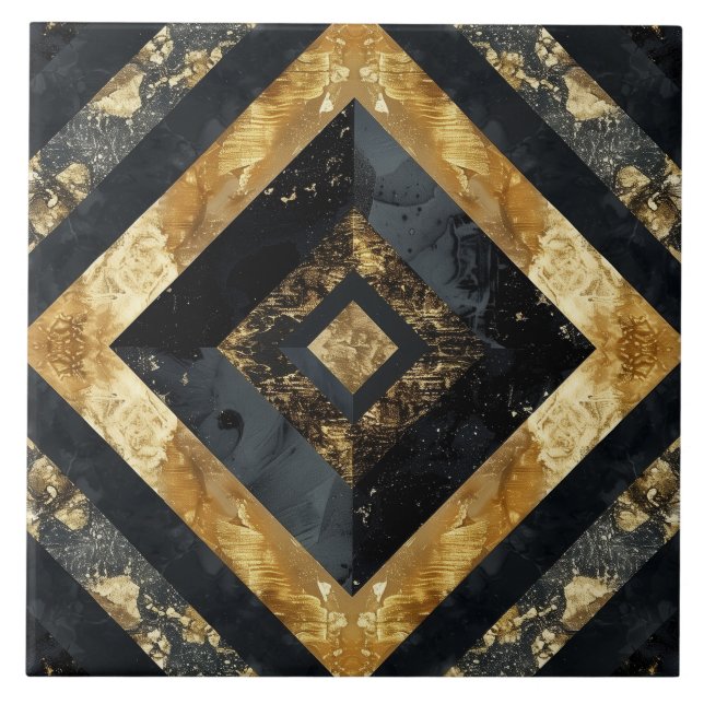 Luxury Black Guld Marble Geometric Kakelplatta (Framsidan)