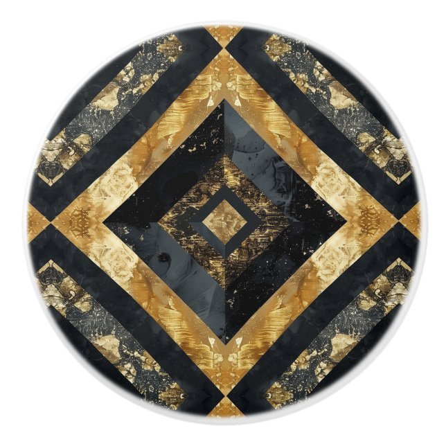 Luxury Black Guld Marble Geometric Mönster Knopp (Framsidan)