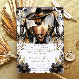 Luxury Black Guld Mexican Stil Quinceañera Inbjudningar