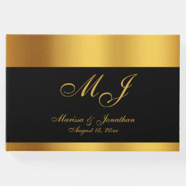 Luxury Black Guld Monogram Script Bröllop Gästböcker