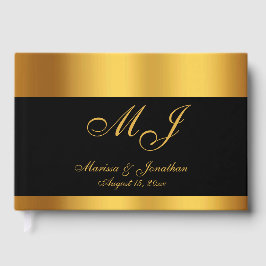 Luxury Black Guld Monogram Script Bröllop Gästböcker