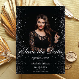 Luxury Black Guld Quinceañera Photo Spara datum Meddelande