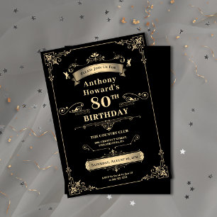 Luxury Black & Guld Shiny Milestone Age Birthday Inbjudningar