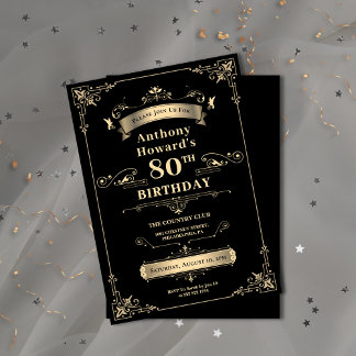 Luxury Black & Guld Shiny Milestone Age Birthday Inbjudningar