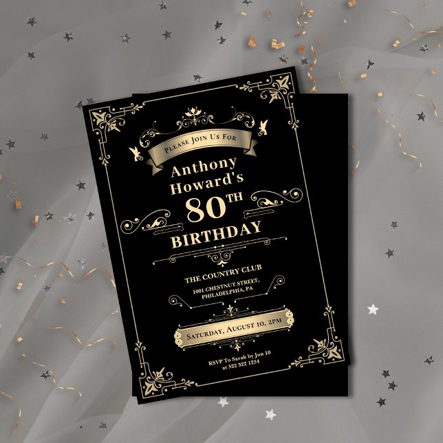 Luxury Black & Guld Shiny Milestone Age Birthday Inbjudningar (Luxury Black & Gold Shiny Milestone Age Birthday Invitation)