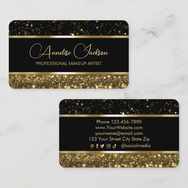 Luxury Black & Guld Sparkly Visitkort (Fram/baksida)