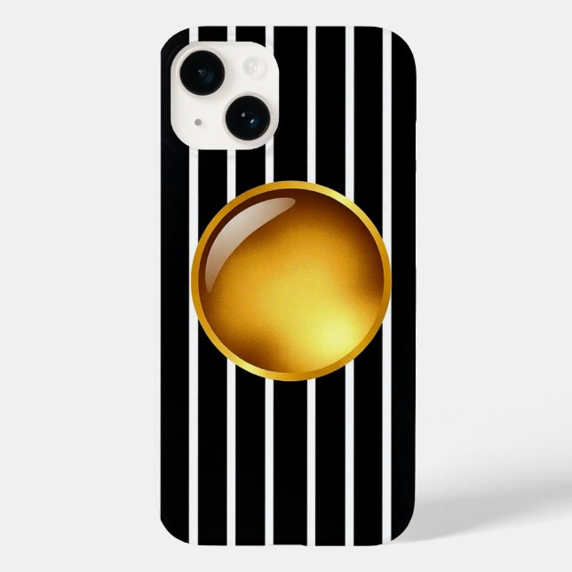 Luxury Black & Guld Stripe iPhone 16 Fodral | Glos (Baksida)
