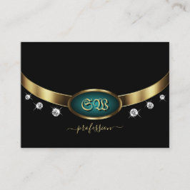 Luxury Black Guld Teal med Initialer och diamanter Visitkort