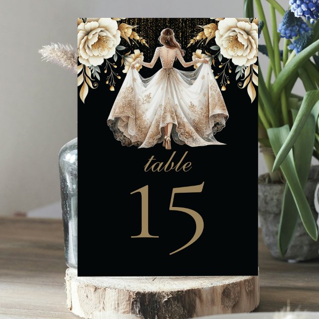 Luxury Black Ivory & Guld Quinceañera Bordsnummer (Skapare uppladdad)