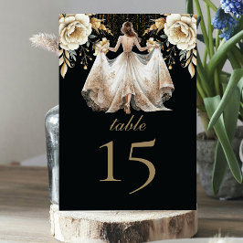 Luxury Black Ivory & Guld Quinceañera Bordsnummer